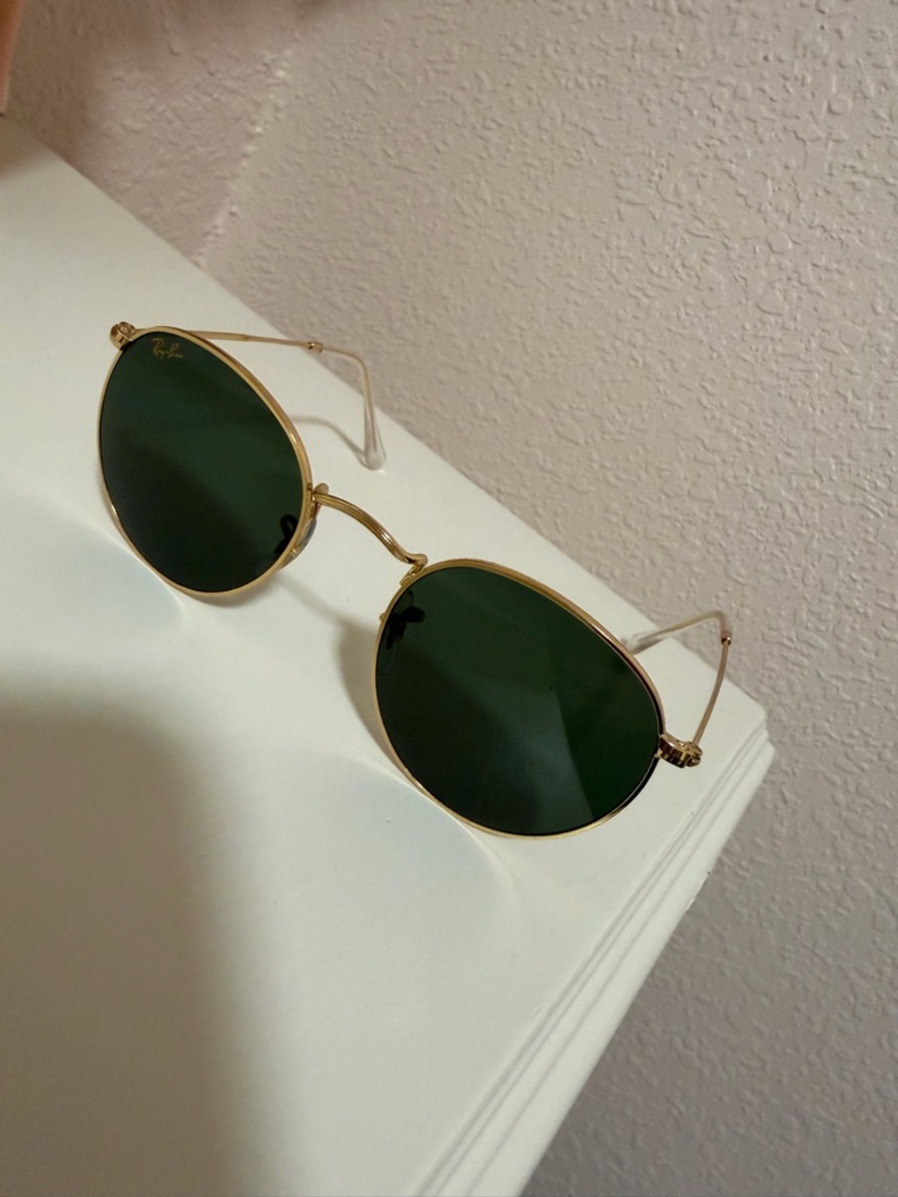 Ray-Ban Gold Frame Sunglasses with Green Lenses- Polished Arista Gold - Picture 4 of 5